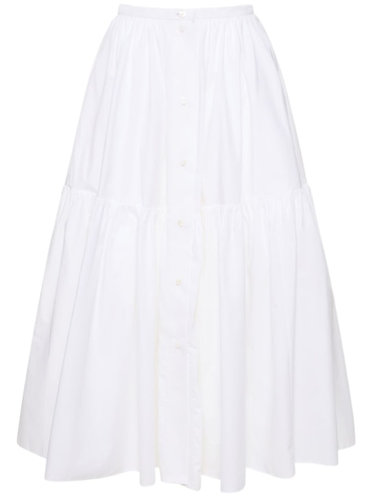 Patou: Cotton poplin midi skirt w/ buttons - Beyaz - women_0 | Luisa Via Roma