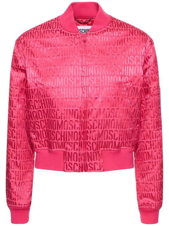 Moschino: 로고 쟈카드 나일론 봄버 재킷 - 핑크 - women_0 | Luisa Via Roma