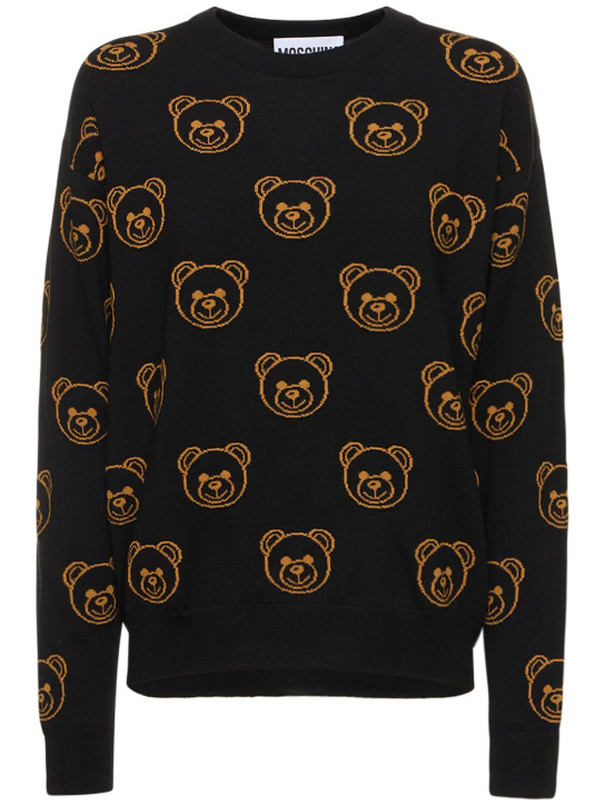 Wool jacquard knit sweater w/ teddy logo - Moschino - Women | Luisaviaroma