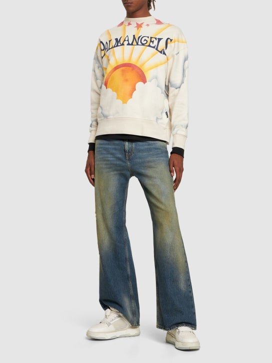 Palm Angels: Palm sunrise cotton crewneck sweatshirt - White/Multi - men_1 | Luisa Via Roma