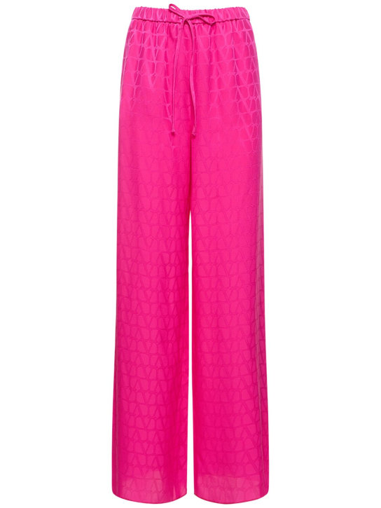 Valentino: Pantalones anchos de satén de seda - Pink - women_0 | Luisa Via Roma