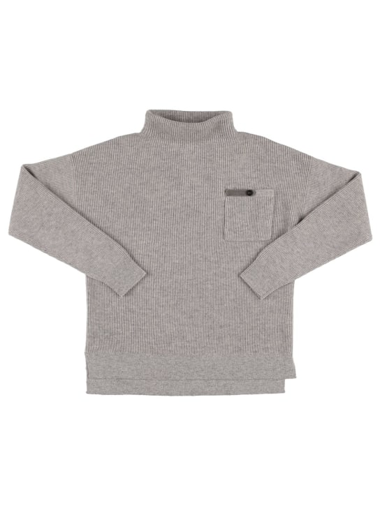 Brunello Cucinelli: Ribbed cashmere blend sweater - Grey - kids-boys_0 | Luisa Via Roma