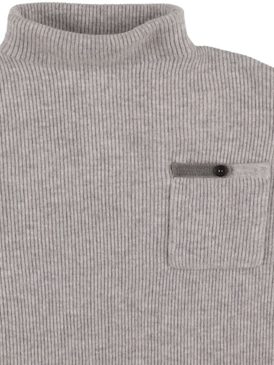 Brunello Cucinelli: Ribbed cashmere blend sweater - Grey - kids-boys_1 | Luisa Via Roma