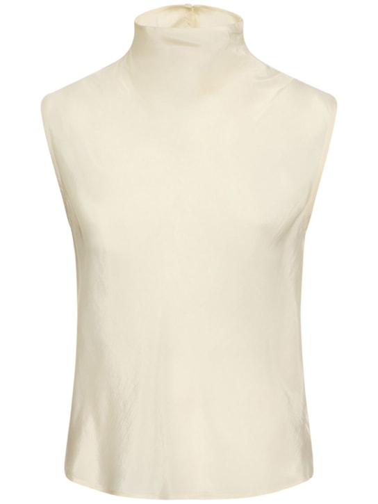 ANINE BING: Ianna high neck silk blend top - Off White - women_0 | Luisa Via Roma