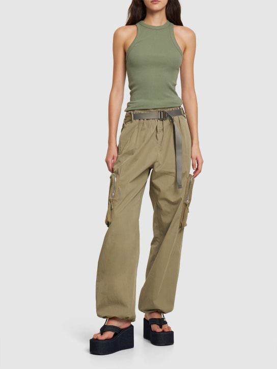 Dion Lee: Cotton blend wide pants w/belt bag - Khaki - women_1 | Luisa Via Roma