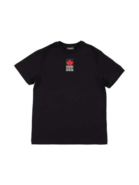 Dsquared2: T-shirt en jersey de coton à logo - Noir - kids-girls_0 | Luisa Via Roma