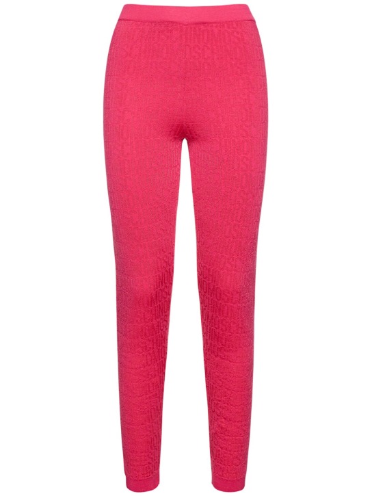 Moschino: Logo提花羊毛混纺针织紧身裤 - 粉色 - women_0 | Luisa Via Roma