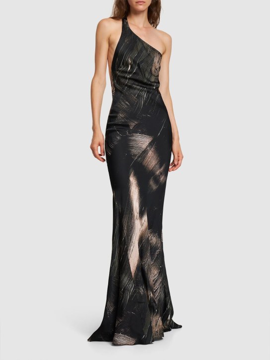 Louisa Ballou: Langes Kleid aus Seide mit Druck - Painted Black - women_1 | Luisa Via Roma
