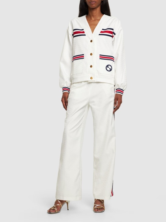 Gucci: Cardigan en jersey de toile technique GG - Blanc/Multi - women_1 | Luisa Via Roma