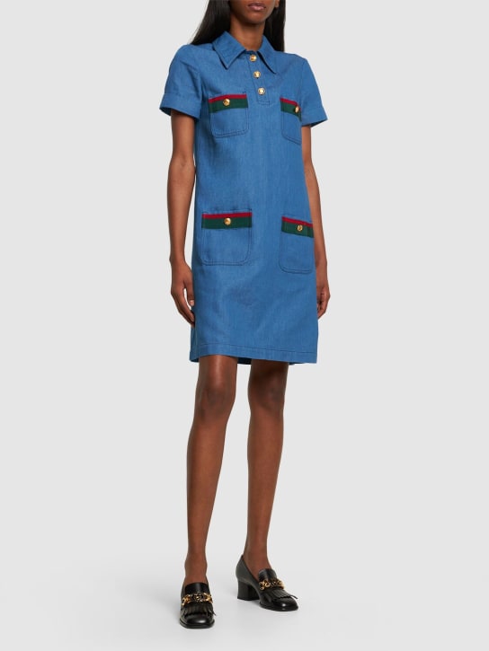 Gucci: Vestido de denim con tribanda - Azul - women_1 | Luisa Via Roma