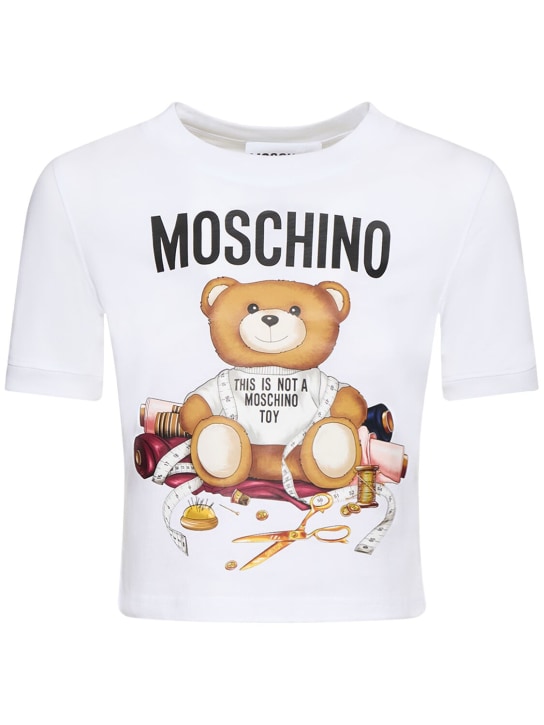 Moschino: Camiseta corta de algodón jersey con logo - women_0 | Luisa Via Roma