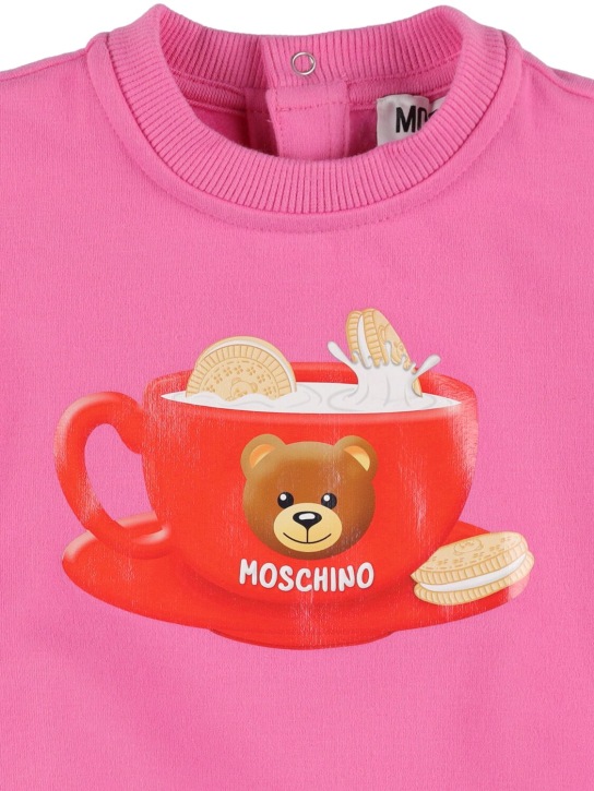Moschino: 프린트 코튼 스웻 드레스 - 다크 핑크 - kids-girls_1 | Luisa Via Roma