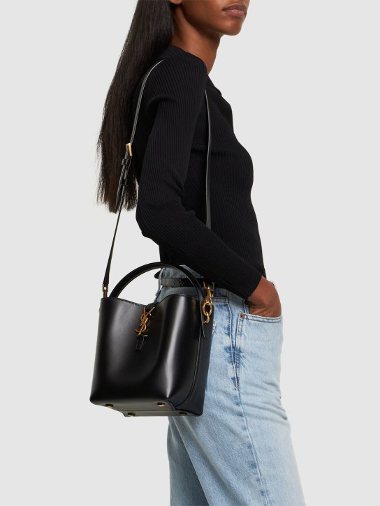 Saint Laurent: Small Le 37 shiny leather bucket bag - Black - women_1 | Luisa Via Roma