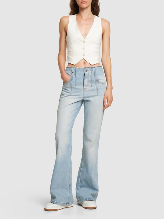 Victoria Beckham: Jeans acampanados de algodón con cintura alta - Azul - women_1 | Luisa Via Roma