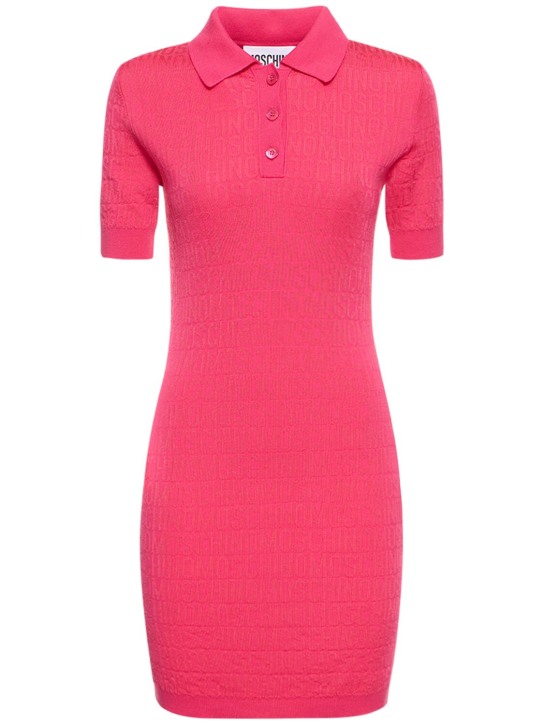 Moschino: Logo jacquard knit polo mini dress - Pink - women_0 | Luisa Via Roma