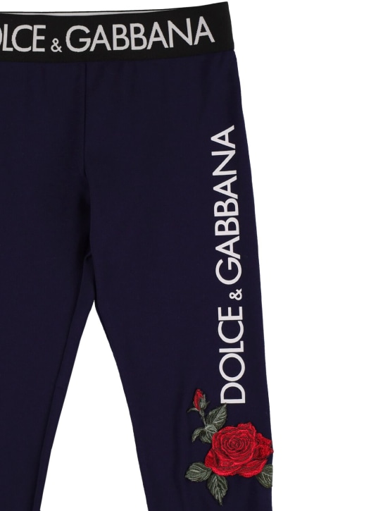 Dolce&Gabbana: Baumwoll-Leggings mit Logodruck und Logoband - Dunkelblau - kids-girls_1 | Luisa Via Roma