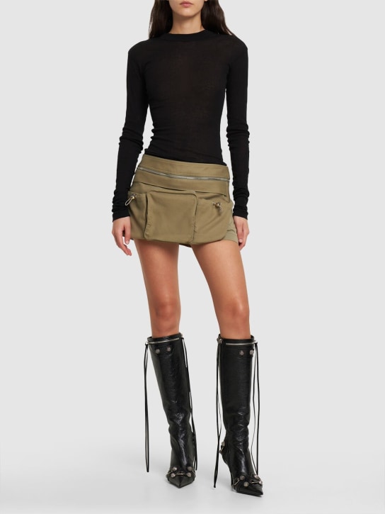 Dion Lee: Cotton blend mini skirt w/belt bag - Haki - women_1 | Luisa Via Roma