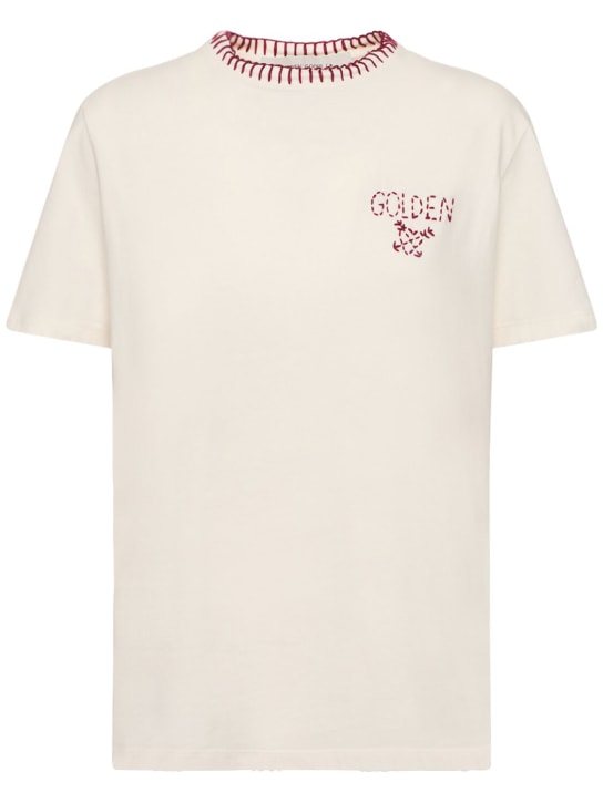 Golden Goose: T-shirt Journey in cotone con logo - women_0 | Luisa Via Roma
