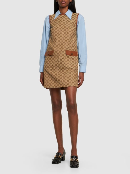 Gucci: GG cotton blend canvas dress - Ebony - women_1 | Luisa Via Roma