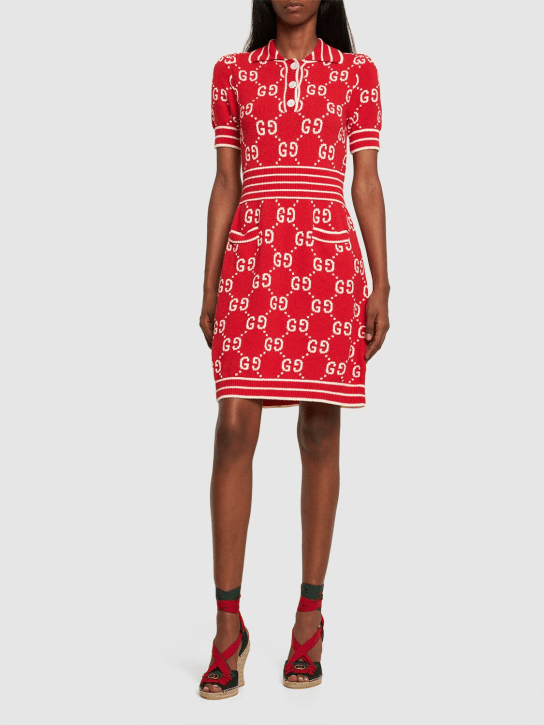Gucci: Cotton blend polo dress - Red/Ivory - women_1 | Luisa Via Roma