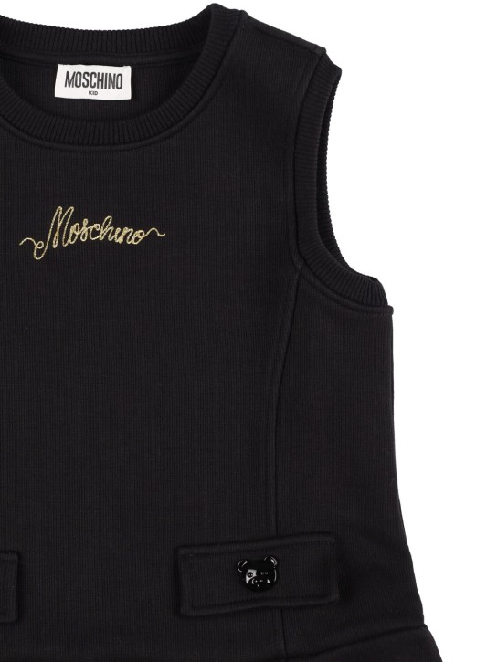 Moschino: Robe sweat en coton à logo brodé - Noir - kids-girls_1 | Luisa Via Roma