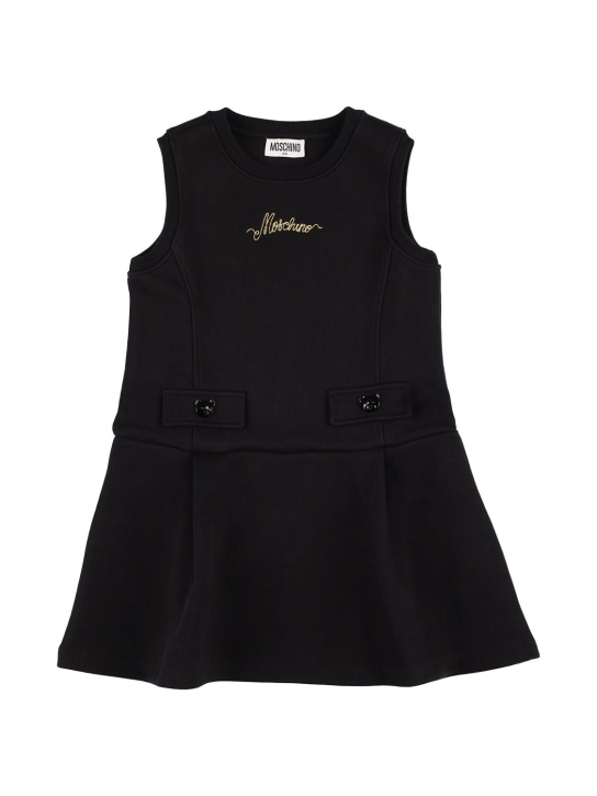 Moschino: Embroidered logo cotton sweat dress - Siyah - kids-girls_0 | Luisa Via Roma