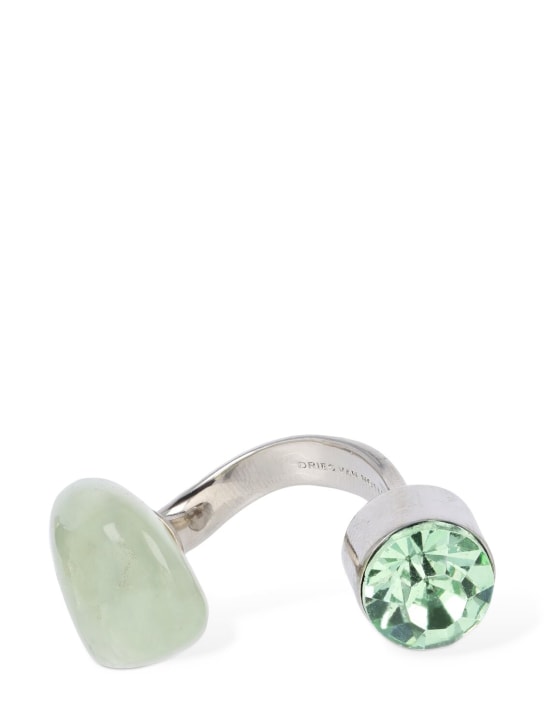 Dries Van Noten: Prehnite stone & crystal ring - Yeşil/Gümüş - women_1 | Luisa Via Roma
