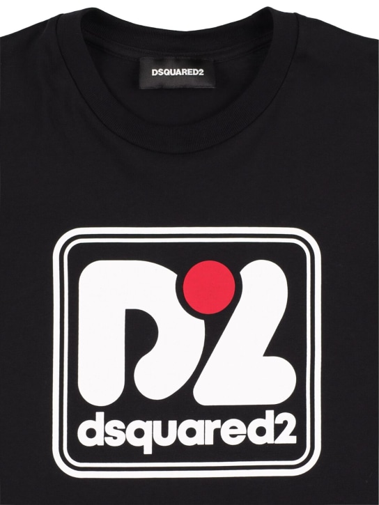 Dsquared2: T-shirt en jersey de coton imprimé logo - Noir - kids-girls_1 | Luisa Via Roma