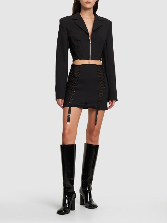 Dion Lee: Wool blend interlock zipped mini skirt - Black - women_1 | Luisa Via Roma