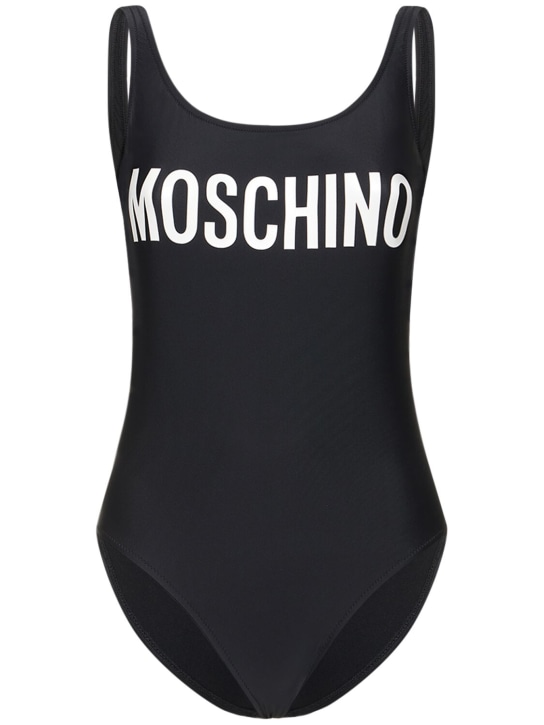 Moschino: 로고 라이크라 원피스 수영복 - 블랙 - women_0 | Luisa Via Roma