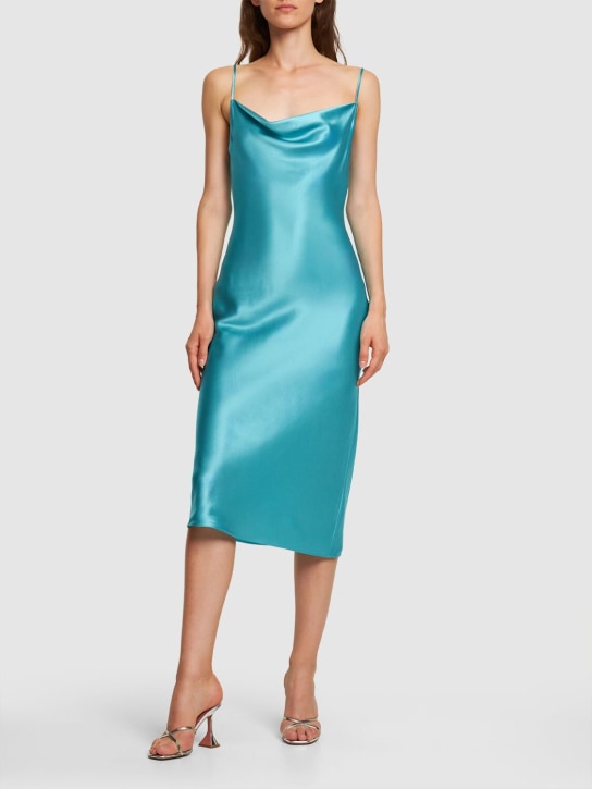 Fleur Du Mal: Long cowl neck slip silk midi dress - Blue - women_1 | Luisa Via Roma