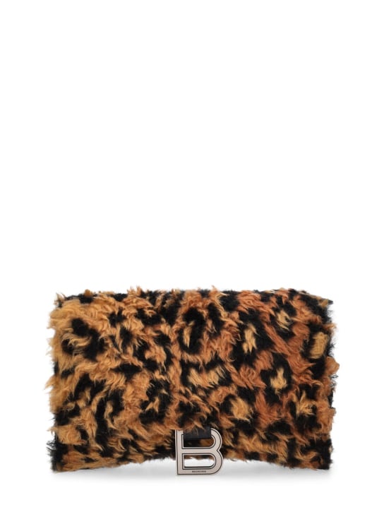 Balenciaga: Hourglass faux fur wallet on chain - Bej/Kahverengi - women_0 | Luisa Via Roma