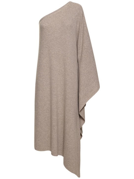 Michael Kors Collection: One shoulder cashmere knit long caftan - Taupe - women_0 | Luisa Via Roma