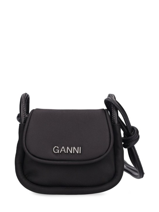 GANNI: Mini Knot recycled tech top handle bag - Schwarz - women_0 | Luisa Via Roma
