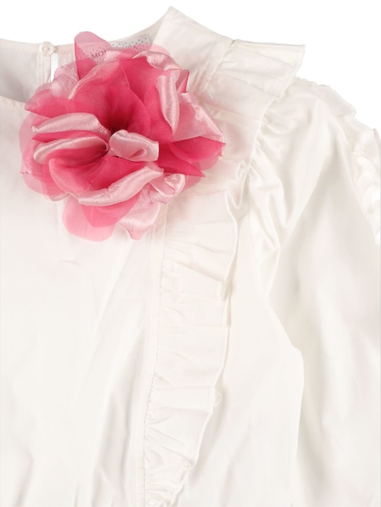 Monnalisa: Chemise en coton détail fleur - Blanc Cassé - kids-girls_1 | Luisa Via Roma