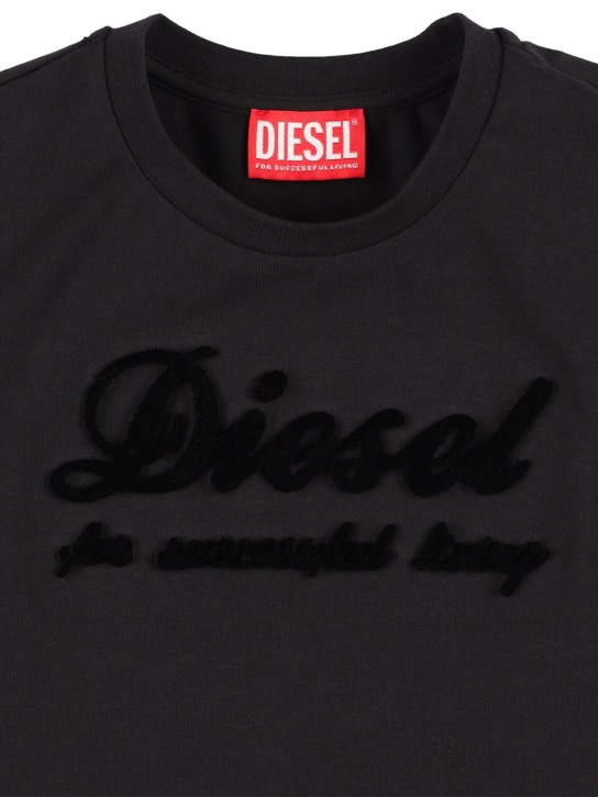 Diesel Kids: Logo短款棉质T恤 - 黑色 - kids-girls_1 | Luisa Via Roma