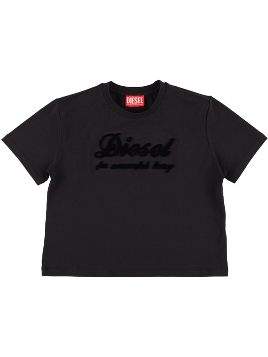 Diesel Kids: Cropped cotton t-shirt w/ logo - Negro - kids-girls_0 | Luisa Via Roma