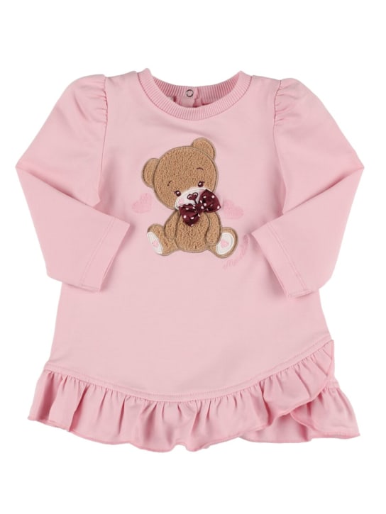 Monnalisa: Cotton sweat dress w/ bear patch - Pink - kids-girls_0 | Luisa Via Roma