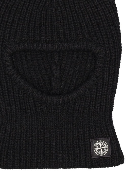 Stone Island: Logo patch wool blend knit balaclava - Black - kids-boys_1 | Luisa Via Roma
