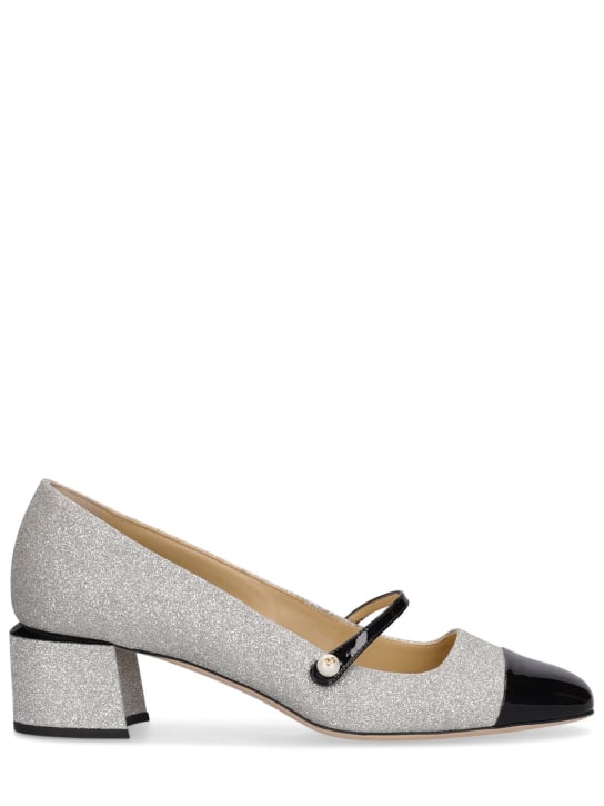 Jimmy Choo: 45mm Elisa glittered heels - Black/Silver - women_0 | Luisa Via Roma