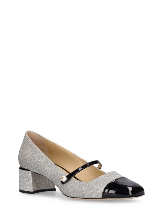 Jimmy Choo: 45mm Elisa glittered heels - Black/Silver - women_1 | Luisa Via Roma