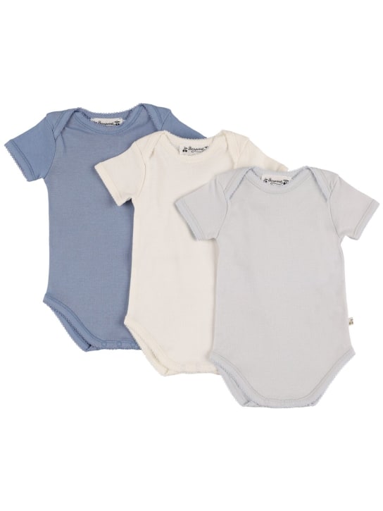 Bonpoint: Set of 3 cotton bodysuits - Sky Blue - kids-girls_0 | Luisa Via Roma
