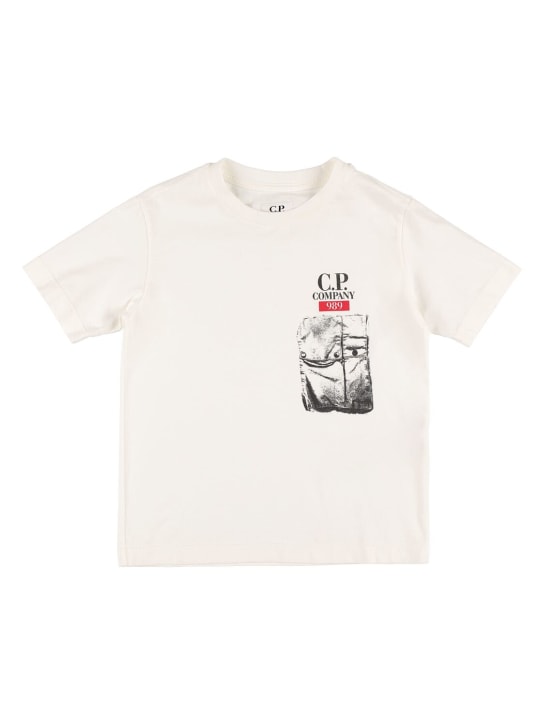 C.P. Company: T-shirt in jersey di cotone stampato - Bianco - kids-boys_0 | Luisa Via Roma
