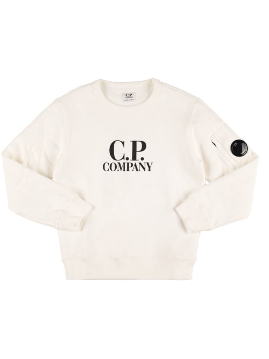 C.P. Company: Sudadera de felpa de algodón con logo estampado - Blanco - kids-boys_0 | Luisa Via Roma