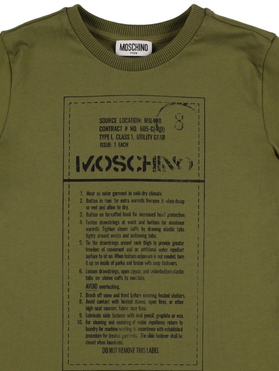 Moschino: Printed cotton jersey t-shirt - Olive Green - kids-boys_1 | Luisa Via Roma