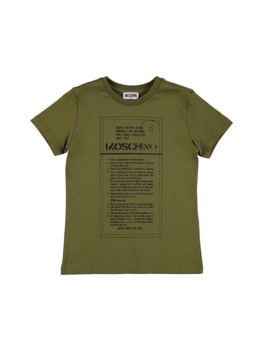 Moschino: Printed cotton jersey t-shirt - Olive Green - kids-boys_0 | Luisa Via Roma