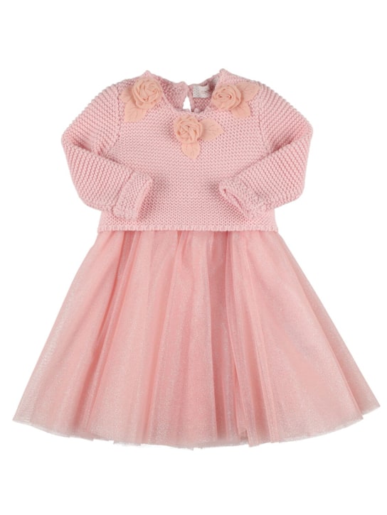 Monnalisa: 2-in-1 knit sweater & tulle dress - Pink/Silver - kids-girls_0 | Luisa Via Roma