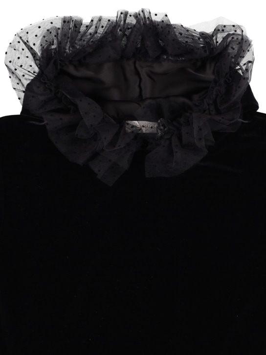 Monnalisa: 薄纱细节科技织物连帽卫衣 - 黑色 - kids-girls_1 | Luisa Via Roma