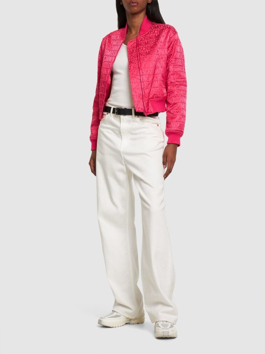 Moschino: 로고 쟈카드 나일론 봄버 재킷 - 핑크 - women_1 | Luisa Via Roma