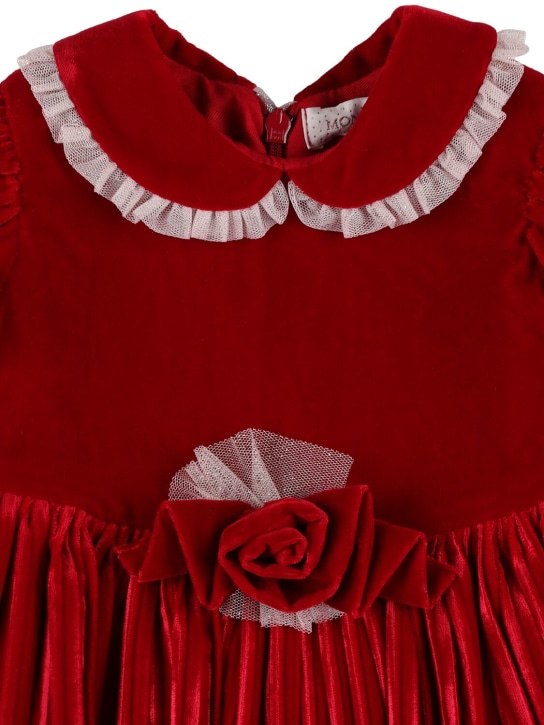 Monnalisa: 花朵装饰天鹅绒连衣裙 - 红色 - kids-girls_1 | Luisa Via Roma